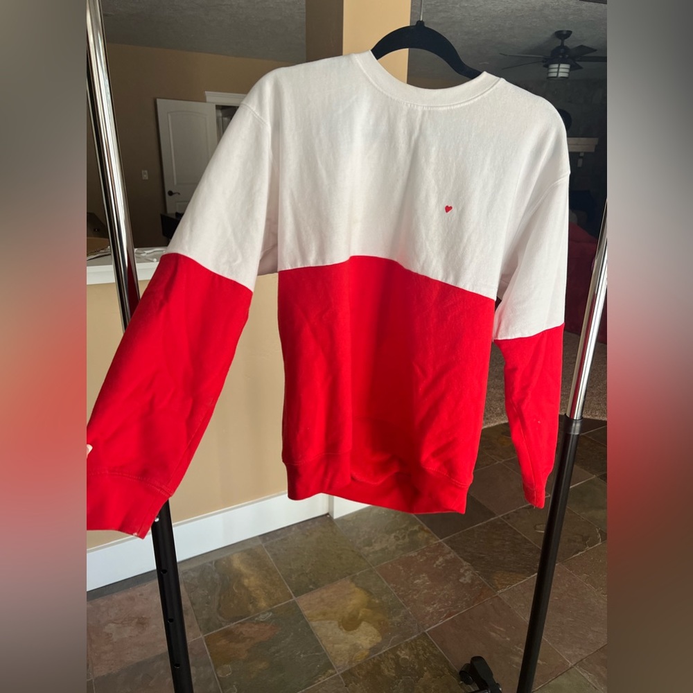 Red and white sweatshirt with heart detail!